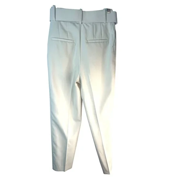 NWOT ZARA XS High-Waist Trousers With Wide Belt Neutral Cream High Rise - Picture 6 of 16